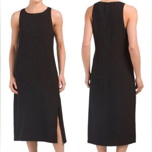 Theory Caidyn Minimalist Lagenlook Goth Sleeveless Slit Black Midi Dress size 10